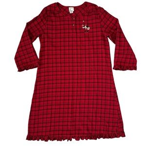 Disney Vintage Christmas Nightgown Minnie Mouse Red Plaid Long Flannel Size L